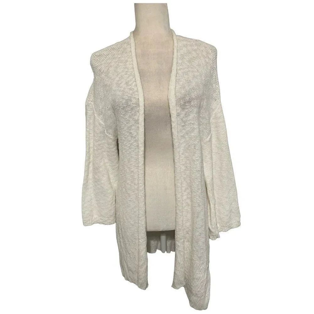 eileen fisher womens solid white long sleeve Knit cardigan sweater xs